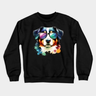 Watercolor Appenzeller Sennehund Dog Wearing Sunglasses Crewneck Sweatshirt